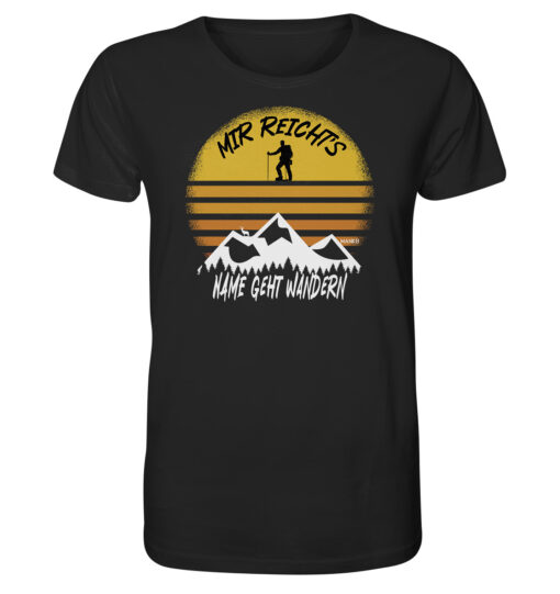 Mir reichts ich geh Wandern personalisiertes Berg Shirt fürs Wandern, die Berge und Bergfreunde mit farbenfrohem Sunset Design. Ein tolles Berg Geschenk mit Namen für die Bergtour, Bergfans und Bergliebhaber. Nachhaltige Berg Geschenke und personalisierte Berg T-Shirts mit Namen hier bestellen.