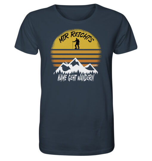 Mir reichts ich geh Wandern personalisiertes Berg Shirt fürs Wandern, die Berge und Bergfreunde mit farbenfrohem Sunset Design. Ein tolles Berg Geschenk mit Namen für die Bergtour, Bergfans und Bergliebhaber. Nachhaltige Berg Geschenke und personalisierte Berg T-Shirts mit Namen hier bestellen.