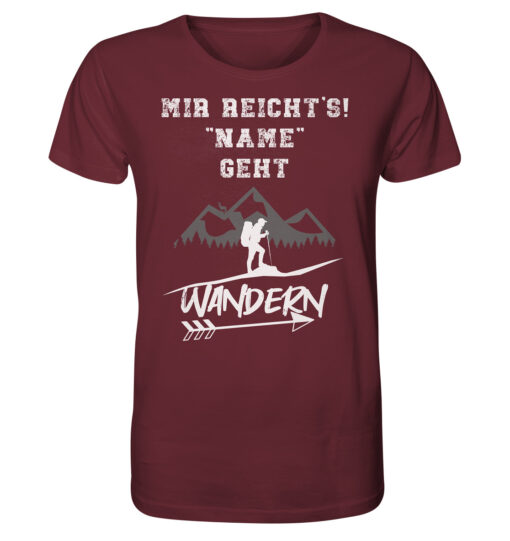 Mir reichts ich geh Wandern personalisiertes Berg Shirt fürs Wandern, die Berge und Bergfreunde. Ein tolles Berg Geschenk mit Namen für die Bergtour, Bergfans und Bergliebhaber. Nachhaltige Berg Geschenke und personalisierte Berg T-Shirts mit Namen hier bestellen.