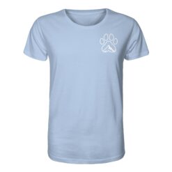 Hundepfote Berg T-Shirt für Bergfreunde in hellblau. Ein besonderes Berg T-Shirt zum Wandern und als Geschenk für Hundefreunde. Perfekt fürs Wandern mit Hund.