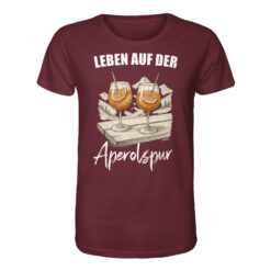 Aperolspur T-Shirt für Bergfreunde in weinrot. Ein lustiges Berg T-Shirt zum Wandern und als Geschenk für Bergfreunde.