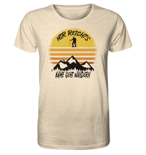 Mir reichts ich geh Wandern personalisiertes Berg Shirt fürs Wandern, die Berge und Bergfreunde mit farbenfrohem Sunset Design. Ein tolles Berg Geschenk mit Namen für die Bergtour, Bergfans und Bergliebhaber. Nachhaltige Berg Geschenke und personalisierte Berg T-Shirts mit Namen hier bestellen.