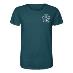 Hundepfote Berg T-Shirt für Bergfreunde in blau. Ein besonderes Berg T-Shirt zum Wandern und als Geschenk für Hundefreunde. Perfekt fürs Wandern mit Hund.