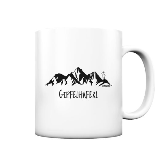 Gipfelhaferl bedruckte Berg Tasse aus Porzellan für Bergsteiger, die Berge und Bergfreunde. Ein tolles Berg Geschenk für die Bergtour, Bergfans und Bergliebhaber. Nachhaltige Berg Geschenke und Berg Tassen hier bestellen.