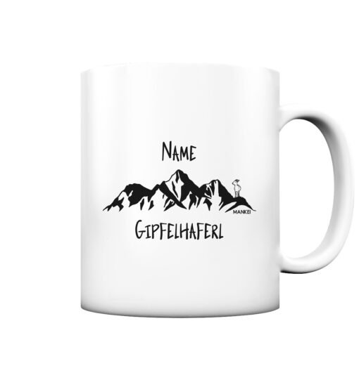 Personalisierte Gipfelhaferl Tasse. Berg Tasse aus Porzellan für Bergsteiger, die Berge und Bergfreunde. Ein tolles Berg Geschenk für die Bergtour, Bergfans und Bergliebhaber. Nachhaltige Berg Geschenke und Berg Tassen hier bestellen.